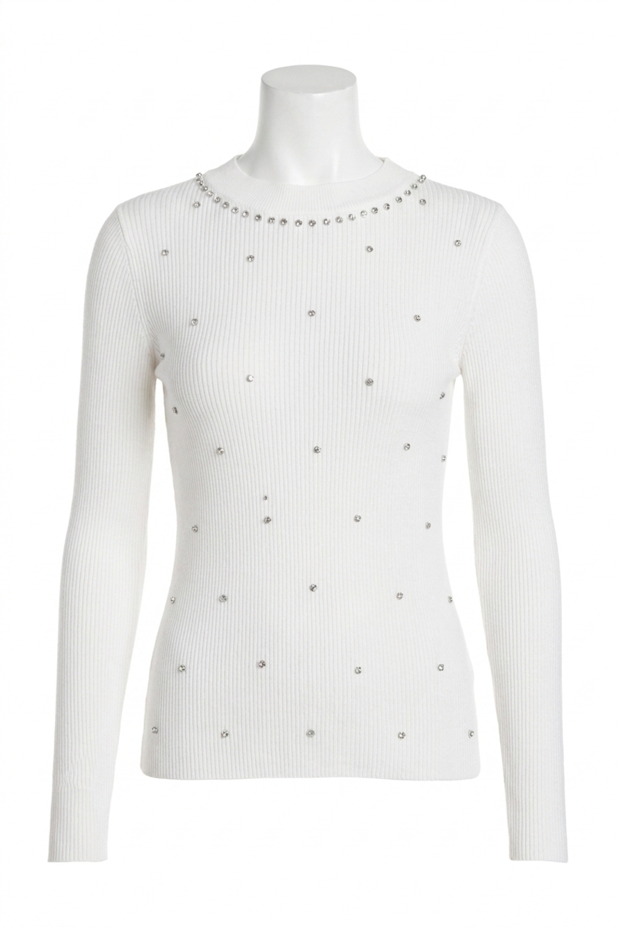 NEW FRANK LYMAN embellished ribbed knit top in white